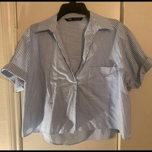 Crop collared striped short sleeve shirt from Zara